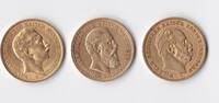Deutsches Reich 3x 20 Mark Original-Goldmünzen mit drei Regenten des Deutschen Kaiserreichs -