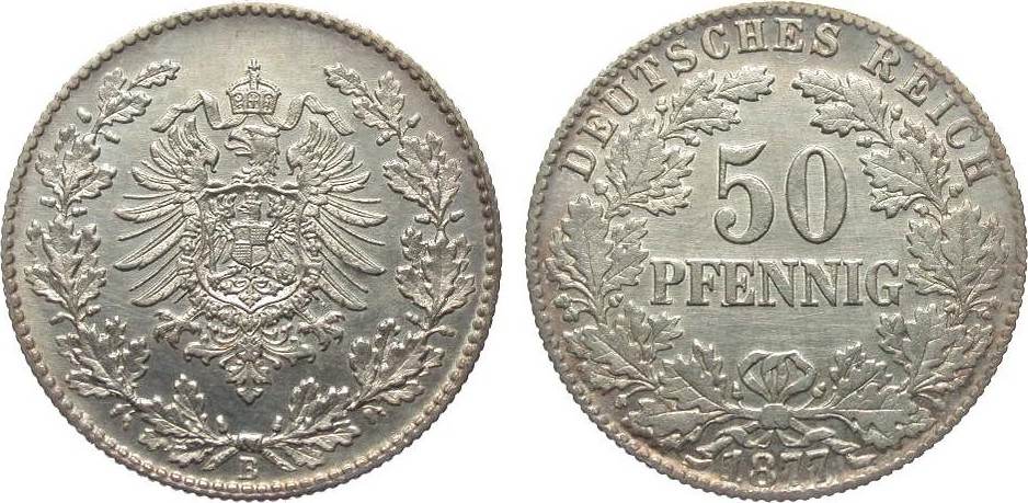 Kaiserreich 50 Pfennig 1877 B Gutes Vorzüglich | MA-Shops