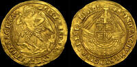 GREAT BRITAIN ELIZABETH I, SIXTH ISSUE, FINE GOLD ANGEL, RARE PYX MARK HAND, MS 62 -