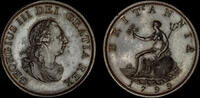 GREAT BRITAIN 1799 GEORGE III, 1799 BRONZED PROOF HALFPENNY, PF 62 BN  980,45 EUR  zzgl. 36,91 EUR Versand