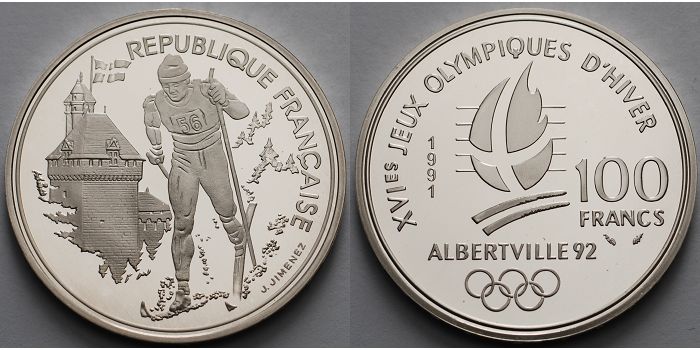 Frankreich 100 Franc 1991 Oly. Winterspiele in Albertville