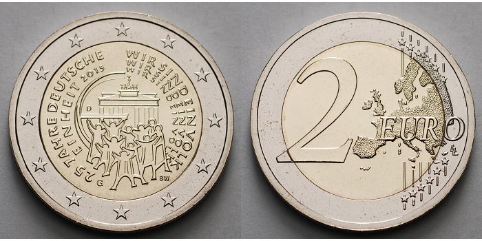 Piece 2 Euros 25 Jahre Deutsche 2015 Valeur Deutschland 2 Euro 2015 G 25 Jahre Deutsche Einheit, Prägestätte G stgl