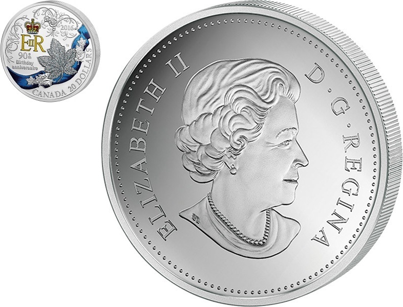 Kanada 2016 20 $ 90.Geb. von Queen Elisabeth II., farbig - inkl. Etui & Zertifikat & Schuber <b>PP</b>