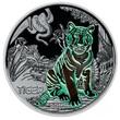 Österreich 3 Euro 2017 Tier - Taler - Serie -Tiger-, <b>02 / 12</b> Ausgaben, handgehoben hgh / <br> vz / stgl<br> Kupfer-Nickel<br> farbig