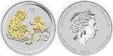 Australien 1 $ Jahr des Affen/ Chines.Tierkreiszeichen 2016 <b>N.SERIE vergoldet</b> Lunar II <b>stgl</b><br> im<br> Etui & <br>Schuber &<br>Zertifikat