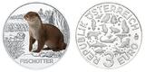 Österreich 3 Euro plus Broschüre/Flyer 2019 Tier - Taler - Serie -Fischotter-, <b>11 / 12</b> Ausgaben, mit Broschüre/Flyer handgehoben hgh / <br> vz / stgl<br> Kupfer-Nickel<br> farbig
