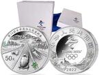 Peking - China 50 Yuan <br> <b>150 Gramm</b> 2021 Winter Oly. Peking 2022,<b> 1/2 Bob, Skeleton & Rodeln</b> <b>mit Etui </b> <b>PP</b>