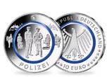 Deutschland 10 Euro<br><b>SOFORT LIEFERBAR! </b> 2024 F,G Im Dienst der Gesellschaft - Polizei, <br> <b> Prägestätte unserer Wahl,</b> <b>stgl</b>