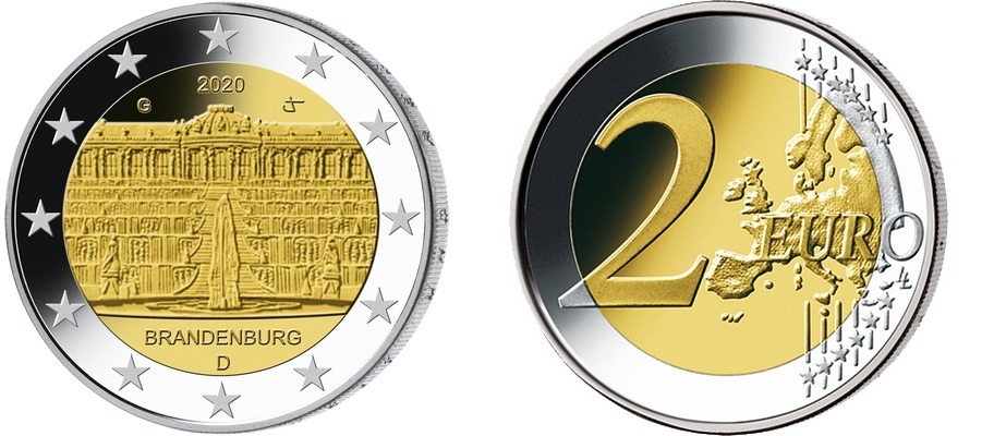 2 Euro Münze Schloss Sanssouci Fehlprägung Deutschland 2 Euro 2020G Schloss Sanssouci - Brandenburg, Prägestätte G
