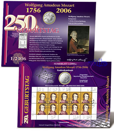 Deutschland 2006 250 Geb. Wolfgang Amadeus Mozart Numisblatt