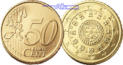 50 Cent 2002 Portugal Kursmünze, 50 Cent stgl Münzen