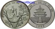 China 10 Yuan Panda Bären, 1 oz, Silber, <b>langer Zweig/Bambus - 1 mit Unterstrich</b> -