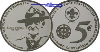 Portugal 5 Euro 100 Jahre Pfadfinder 2007, inkl. Etui & Zertifikat & Schuber -