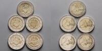Deutschland 2 Euro<br> 5x 10 Jahre Euro Bargeld,<br><b>kompl. Satz </b> (5 Prägestätten) -