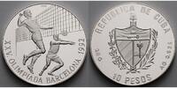 Kuba 10 Pesos Oly. Sommerspiele in Barcelona - Volleyball - mit MDM Zertifikat -