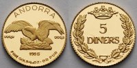 Andorra 5 Diners 1,55g fein 13,92 mm Ø Adler, inkl. Kapsel und MDM-Zertifikat, 1.Mz i.Gold 5 Diners, RAR