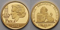 Belgien 12 ½ Euro 1,25g fein 14 mm Ø Königin Paola, 1,25 Gramm Gold, mit Kapsel im Etui & Zertifikat & Schuber