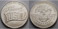 USA 1 $ 50 J. USO (United Services Organization), ohne Kapsel & ohne Etui,Zertifikat -