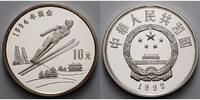 China 10 Yuan Oly. Winterspiele in Lillehammer - Skispringen - mit Original u MDM - Zertifikat -