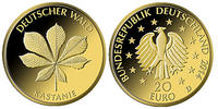 Deutschland 20 Euro<br> 3, 89g<br> fein<br> 17, 5 mm Ø Deutscher Wald, Kastanie, <br><b>Prägestätte F</b> Bild