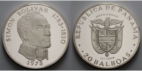 Panama 20 Balboas,<br> 62 mm Ø, <br>119,88 g.fein Simon Bolivar (1783-1830) in der originalen Kapsel, Bild