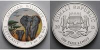 Somalia 100 Shillings<br>1 oz.<br>Ø 39 mm Elefant 12. Ausgabe, 999er Silber, <b>farbig</b> -