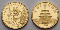 China 10 Yuan,<br>3,11g fein<br>18 mm Ø Panda mit Bambuszweig an Gewässer sitzend, <b>Jahreszahl mit Serifen !!!</b> -