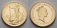 Grossbritannien 1/10 oz. 3,11g fein 16,5 mm Ø Britannia, Gelbgold, -Nathan- 1990 - 1996, Jahrgang 1991 selten !!!