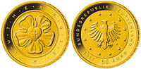Deutschland 50 Euro<br> 7,78g<br> fein<br> 20,00 mm Ø Goldmünze "Lutherrose" <br> <b> Prägestätte A</b> / <b> 1. 50 Euro Münze !!</b> -