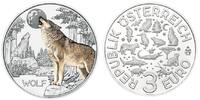 Österreich 3 Euro 2017 Tier - Taler - Serie -Wolf-, 05 / 12 Ausgaben, handgehoben hgh /  vz / stgl Kupfer-Nickel farbig