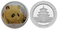 China 10 Yuan China Panda, <b>teilvergoldet</b> -