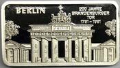 Berlin 31,1 g fein Silberbarren, Berlin Brand.-Tor, Heraeus Barren stgl.-<b>eingeschweißt in Folie, -