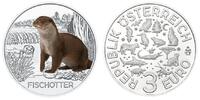 Österreich 3 Euro Tier - Taler - Serie -Fischotter-, <b>11 / 12</b> Ausgaben,<b> -