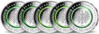 Deutschland 5 Euro<br> 5x10 SÄTZE Gemäßigte Zone, <br> <b> kompl. Satz </b> (5 Prägest.)</b> <b>x 10 Sätze!!! </b> -