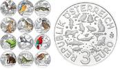 Österreich 3 Euro x 12 Münzen Tier - Taler - Serie -, <b>01 - 12</b> Ausgaben,<b> komplette Serie ! RAR ! -