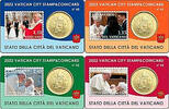 Vatikan 4 x 50 Cent - Briefmarken (110c/115c/240c/300c) 4 x 50 Cent Vatikan Stamp und Coincard Papst Franziskus 2022/23 <b>Nr.40-43</b> -