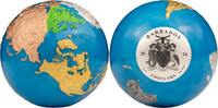 Barbados 5 Dollar <br> Antique Finish-<br>65 mmØ BLUE MARBLE - Glow in the Dark Planet Earth, 5-Oz-Silbermünze, 5 $, RAR! -