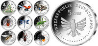 Deutschland 5 Euro<br> 9x Wunderwelt Insekten 1/9 - 9/9, <br><b>komplette Serie<b> -