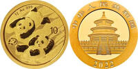 China 10 Yuan,<br>1,00g <br>fein<br>10 mm Ø P.-Bären 40 J.Jubil, 1 Gramm f., 999 G.<b>mit Aufkleber China Zertifikat !!!<b> -
