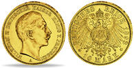 Preussen 10 Mark <br> 3,58g <br>fein <br>19,5 mm Ø Wilhelm II, 1888-1912 <b> Jahrgang 1893 A </b> -Archivbild- -