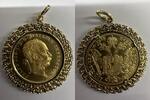 Österreicher - Schmuckstück <b> Anhänger</b><br>6,39g roh<br>37 mm Ø Gold - Franz-Joseph I (amtl. Neuprägung) in Handarbeit 585 -