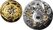 Samoa 5 Dollar <br>24 Karat vergoldet<br>50 mm Ø Nature & Technology- Spherical Coin 2 oz.Silber, inkl.Zertifikat/Etui/Box, RAR! -