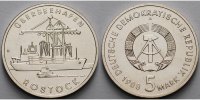 Deutschland, DDR 5 Mark Überseehafen Rostock, Ku.-Ni.,-Archivbild-
