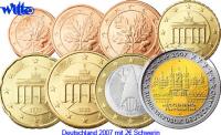 Deutschland 1 Cent -2 Euro, 3.88 Kursmünzen, kompl. Satz 2007 D, <b>mit 2 Euro Schwerin,</b> 8 Münzen -