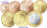 Österreich 1 Cent -1 Euro, 1,88 Kursmünzen, Satz 2007 <b>ohne 2 Euro,</b> 7 Münzen -