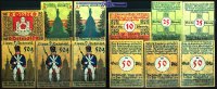 Detmold, Lippe 10, 2x25 Pfg, 3x50 Pfg Bauwerke und Soldatenserien , versch. Farbnuancen im Papier und in der KN,268.1 -