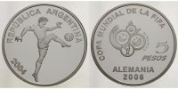 Argentinien 5 Pesos XVIII. Fußball-Weltmeisterschaft 2006 in Deutschland 2.Ausgabe mit Zertifikat -