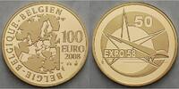 Belgien 100 Euro 15,54g fein 29 mm Ø 50.Geburtstag Expo, mit Kapsel im Etui & Zertifikat & Schuber