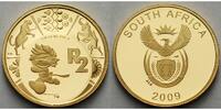 Südafrika 1/4 oz.<br>7,78g<br>fein<br>2 Rand<br>22 mm Ø Fußball Weltmeisterschaft 2010 in Südafrika, inkl. Kapsel & Zertifikat & Etui -