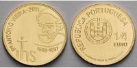 Portugal 1/4 Euro<br> 1,56g<br> fein<br> 14 mm Ø Antonio Vieira - Gold -